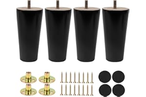 Luabue Pack of 4 12 cm Furniture Feet, Wooden Table Legs, Replacement Wooden Legs, Conical Furniture Legs with Mounting Plate, Screws and Non-Slip Mat for Couch, Cabinet, Bed, Table, Coffee Table,