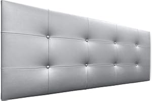 DHOME Cabecero, Cabezales de Cama Acolchado Capitoné 8cm de Grosor. Cabezal tapizado ACUALINE Tela y Polipiel. Cabeceros de Cama Matrimonio e Individual (Polipiel Plata, 145cm (Camas 120/135/140))