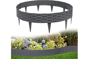 TRMLBE Rasenkante Beeteinfassung 50cm 5 Stück Beetumrandung Biegbarer Kunststoff Rattan-Optik Beetzaun Gartenpalisade Mähkante Randsteine Beeteinfassung für Garten Rasen Dekorativ, Anthrazit