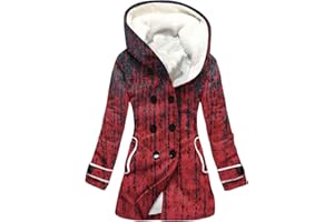 FUPODD Wintermantel Damen Lang Daunenmantel Damen Aufdruck Mantel Winterjacke Damen Warm Gefüttert Fleecejacke Damen Mit Kapuze Daunenjacke Dicke Jacke Damen Winter Wollmantel Frauen Mit Taschen
