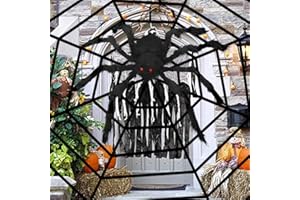 YATOSEEN Decorazioni per Halloween, Halloween Decorazioni Set Ragno gigante nero 75 CM Set di ragnatele finte estensibili Puntelli 10 FT Decorazioni rotonde di Halloween Decorazione