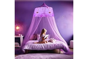 SZHTFX Mosquito Mesh Net for Bed Large Dome Hanging Bed Canopy for Boys with Round Lace for Punch-free Installation Bed Net for Single to Double Bed Ideal for Bedroom Decorative (Purple)