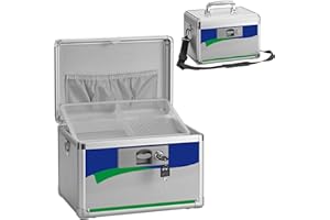 GODLONSEN Medikamenten Aufbewahrung, 34 x 19.3 x 20.8 cm Medikamentenbox mit Tragbarer Griff, Kindersichere Medikamentenbox mit Herausnehmbarem Fach, Abschließbare Box für Medikamente, Blau