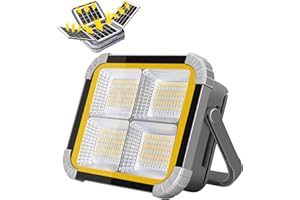 ERAY 150W Faro LED Ricaricabile, Faretto LED da Cantiere Portatile Con 4 Pannello Solare Batteria da 12000mAh/336 perle LED/4 Modalità/IP64, Ideale per Emergenza, Campeggio, Riparazione