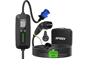 AFYEEV 6M Cargador Coche Electrico 7.2kW, Cargador de Coche Electrico con Corriente Regulable 6/8/10/13/16/20/24/32A, Negro (IEC 62196-2)