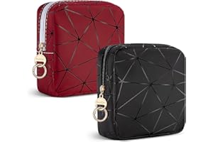 PLAYEXEN 2 Piezas Neceser Maquillaje Pequeño Mini Estuches de Maquillaje para Niñas Mujeres de PU Organizadora Maquillajes Cosméticos Mini Neceser de Viajes Compras Tarjetas 11,5 * 11,5 * 3cm(Negro&Rosso)