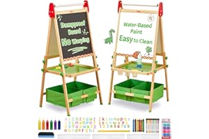 FUNLIO Staffelei Kinder von 3–8 Jahren, Anti-Warp-Board und Löschbarer Rahmen, Kindertafel mit Kreide und Magnet/Whiteboard, 3-fach höhenverstellbar, All-in-One staffeleien mit Papierrolle, Grün