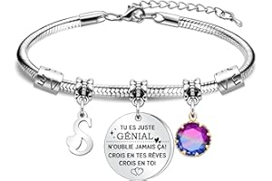 HEYEJET Cadeaux d'inspiration Bracelet Lettre Initiale Argent Femme Serpent Chaine Poignet Fille Pendentif Réglable Alphabet Enfant Jeune Cadeau Maman Soeur Copine Adolescente Anniversaire