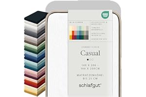 ‎SCHLAFGUT schlafgut Casual Spannbettlaken 100% Bio Baumwolle Made in Green by Oeko TEX (140x200cm bis 160x200cm Matratzenhöhe bis 25cm, Full-White)