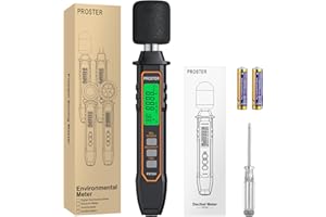 Proster Decibel Meter - Decibel Sound Meter 30dB to 130dB with Temperature Measurement, A-Weighted, MAX/MIN, Fast/Slow, Data Hold, Portable Decibel Reader for Home, Office, Factory