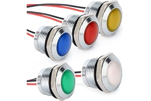 Gebildet 5pcs AC/DC 12-24V 20mA Indicateur D'économie D'énergie Indicateur Lumineux en Métal Lampe de Signalisation Etanche 16mm LED Blanc/Bleu/Rouge/Vert/Orange (Tête de Surface Sphérique)