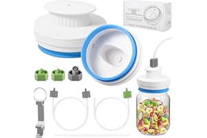 AFONTOTO Kit de scellage de bocaux Mason amélioré – Ensemble de scellage avec tuyaux compatibles avec les scelleuses sous vide FoodSaver – Pour bocaux à large ouverture et à ouverture régulière (blanc)