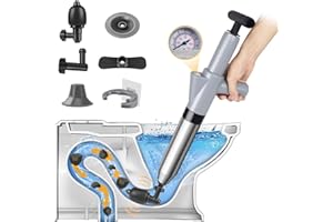 LEDLIGHTSWORLD Toilet Plunger, High Pressure Plunger Kit, Unblocker Heavy Duty Toilet Plunger with with A Holder and 4 Replaceable Heads, Toilet Plungers for Unblocking Bathtub, Sink, Drain and Pipe Clog