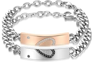 Zysta Braccialetto d'Amore Bracciali per Coppia lovers per lui & lei Cuore puzzle design lunghezza regolabile in cristallo e Acciaio Inossidabile,colore Nero e Dorato con Scatola Regalo