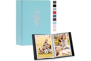 Lanpn Small Photo Album 6x4 2 Packs, Each Pack holds 100 Pictures, Slip in Pockets Mini Linen Top Loading Photo Book for Portrait Only 10x15cm Picture Teal