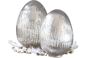 Loberon Osterei 2er Set Duvera, Zwei Größen, feine Reliefstruktur, mit Bauernsilber verspiegelt, romantischer Charme, Deko-Eier, Ostern, Osterdeko, Glas, Silber