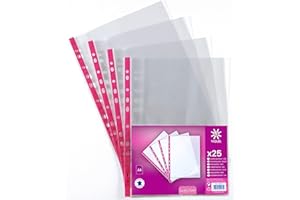 Viquel - Lot de 25 Pochettes perforées A4 en plastique - Bord renforcée rose 109179-06