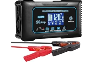 HAISITO 20AmpLithiumBatteryCharger, 12Vand24VLifepo4, Lead Acid (AGM/Gel/SLA。) Portable CarBatteryCharger, BatteryMaintainer, TrickleChargerandBatteryDesulfatorforCar,Boat,Motorcycle
