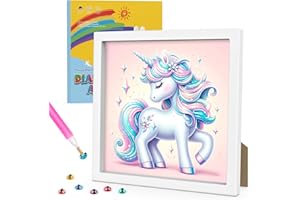 GHHKUD Diamond Art Kit con cornice per bambini, pittura 5D con unicorno, set artistico e artigianale con piccoli cristalli per bambini dai 6 ai 12 anni, regali per ragazze e ragazzi (17,8 x 17,8 cm)
