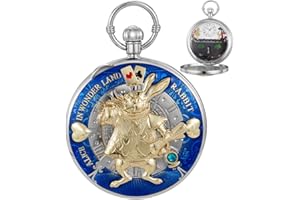 Tiong Orologio da taschino Alice nel paese delle meraviglie con carillon a manovella, con catena, regalo di compleanno e laurea