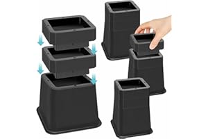 MixDora Bed Risers 3, 4 or 5 Inch Stackable Furniture Risers Adjustable Chair Raisers for Sofas Couches Table Set of 4 Pack Black