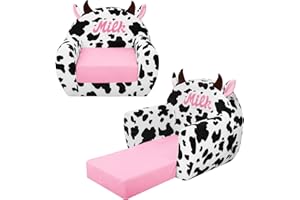 alldomess Poltroncina per Bambini 2-in-1,Cartoon Comodi Sedia Bambini,Morbido Letto Bambina per Soggiorno, Sala Giochi,Mucca Bianca e Nera