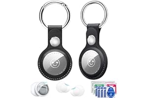 EANLOLY Airtag Anhänger Schlüsselanhänger 2 er Pack, PU - Leder Hülle Cases, mit Airtag Schutzfolie, Schutzhülle Gelten für Apple Air Tag Schlüsselfinder Tracker (Schwarz)