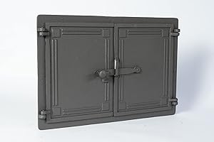 SEZAM doppelte Brotbackofentür aus Gusseisen mit Türriegel, Pizzaofentür - Brotofen - Steinofentür, 48 x 3 x 32,5 cm, grafitfarbene Bemalung