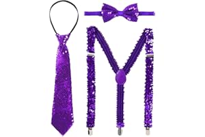 inlzdz Damen Pailletten Hosenträger Set, Verstellbarer Y Pailletten Hosenträger Clip, Pailletten Krawatte mit Fliege für Kostüm Party Zubehör
