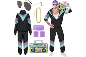 ATOWORLD 90er 80er Jahre Outfit Herren Damen Mottoparty Kostüm Kostüm 80er Jahre Trainingsanzug Jacke Hose Anzug 80er Accessoire 80er Jahre Kleidung Herren Frauen Rocker Vintage Bad Taste Kostüm für Karneval