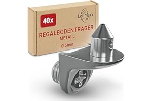 LouMaxx Winkelbodenträger mit Zapfen und Schraube - 40er Set Regalbodenträger - Sicherheits Bodenträger 5mm - Einlegeboden Halter aus Zamak vernickelt