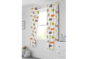 Bloomsbury Mill - Kids Curtains for Boys & Girls Bedroom - Woodland Animals - Lined Curtain Pair with Tiebacks - Nursery Curtains for Childrens Baby Room - 66X72 inch drop (168x183cm)