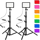 Luce Foto-video LED 2-Pack, Ci-Fotto Dimmable 5600K USB LED Luce Continua Fotografia con Treppiedi e Filtri Colore per Studi 