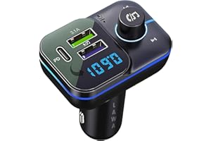 LAWA FM Transmitter Bluetooth Car Fast Charger Adapter, FM Transmitter 5.3 MP3 Player Radio Receiver, QC3.1 & Type-C 20W USB Car Charger Ports, Hands-Free Calling,Display TF Card USB Music Player