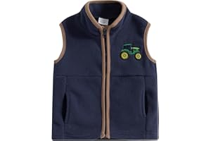 FEMEREINA Toddler Boys Fleece Vest Tractor Embroidery Sleeveless Vest Zip Up Jacket Coat Infant Fall Winter Outwear