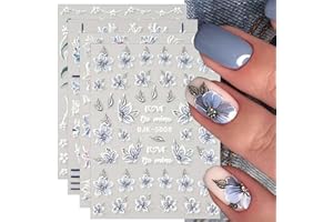 ‎JMEOWIO JMEOWIO 3D Nagelsticker Frühling Blume Nail Art Sticker Selbstklebend Nagelaufkleber 5D Stereoskopisch Buntes Sommer Blumen Dekoration Nageldesign Zubehör 4 Blatt