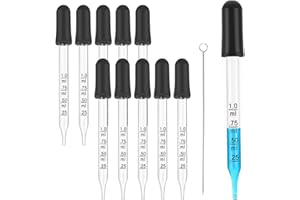 MELEBELLOT 10 Stück Pipette Glas, 1ml Glaspipette mit Gummikopf und Reinigungsbürste, Measuring Pipetten für Ätherisches Öl DIY