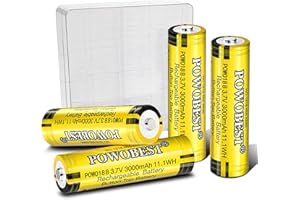 POWOBEST 3000mAh 3.7V Wiederaufladbarer NiMH Akku,POWO18B Button-Top Batterie Mit Batterieschutzbox,NO:1818-666-888B Batterie,für Kamera,LED Stirnlampe,kleinen Lüfter,Produktpatentnummer:015037694-0002(4 Pack)