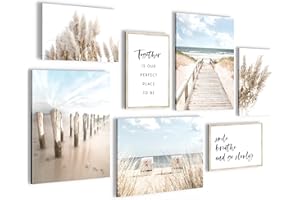 NOVART Quadros - Completamente Pronto Da Appendere - Immagini - Spiaggia di mare boho - 7 Pezzi Set Moderni - N007871a