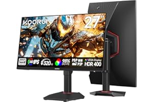 KOORUI 27 Inch Gaming Monitor, 320Hz, QHD 1440P,Fast IPS, 1ms, Adaptive Sync, Lifting Adjustable, VESA Mountable, DP/HDMI, 99% SRGB G2721E