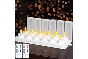 EXTSUD Lot de 12 Bougie LED Rechargeable Bougie Électrique Flamme Vacillante avec Station de Charge et 2 Télécommandes Décoration pour Noël Anniversaire Mariage Dîner Votive Table Café Bar Restaurant Hôtel