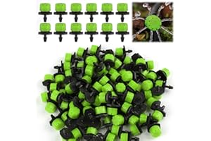 Rolcoassuns 200Pcs 1/4 Inch Adjustable Irrigation Drippers, 360° Micro Drip Emitters for Garden Watering System, Anti-Clogging Sprinklers for 4mm/7mm Hoses, Green