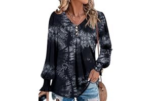 CHICZONE Womens Tunic Tops Long Sleeve T-Shirt Pleated V Neck Blouse Shirts for Leggings S-3XL