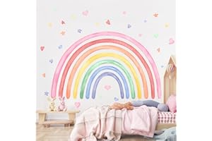 SUPZONE 77"x47" Large Rainbow Wall Stickers for Girls Nursery Watercolor Rainbow Hearts Stars Wall Decals Art Peel and Stick Vinyl Wall Art for Kids Toddlers Bedroom Playroom Classroom Wall Decor