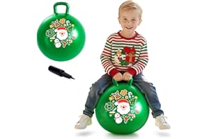 U&C Planet Christmas Space Hopper 18 Inch Bouncy Ball for Kids Ages 3-8, Christmas Themed Ride-On Hopper Ball with Hand Pump, Non-Slip Base, 100kg Capacity, Idea