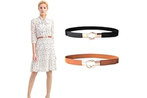 JASGOOD Women's Skinny Elastic Waist Belt, Stretch Retro Waistband for Dress 2 Pack