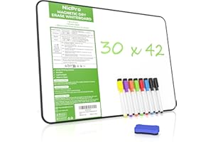 Nicpro A3 Dry Erase Whiteboard with 8 Markers and 1 Eraser, Magnetic Double-Sided White Board with Black Frame, Ideal for Kid Writing & Drawing, Student School, Classroom, Home Use (30x42cm)