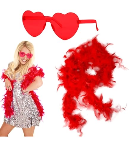 Feather Boas With Heart Rimless Sunglasses, 2m/6.6ft Colorful Feather