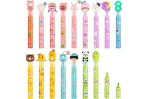 LEYUN Subrayadores 3-en-1 con Tapas de Dibujos Animados: Regalos Cumpleaños Niños Colegio, Detalles Cumpleaños Niños, Pack de 16