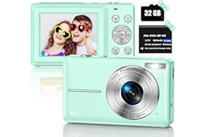 YLSHGXFC Cámara de Fotos, 1080P 44MP HD Cámara Digital, Cámara Digital Compacta con tarjeta Micro SD de 32 GB, Recargable Camara de Fotos Digital con Zoom 16X Camara Digitales Compacta para Niño, Adulto(Verde)
